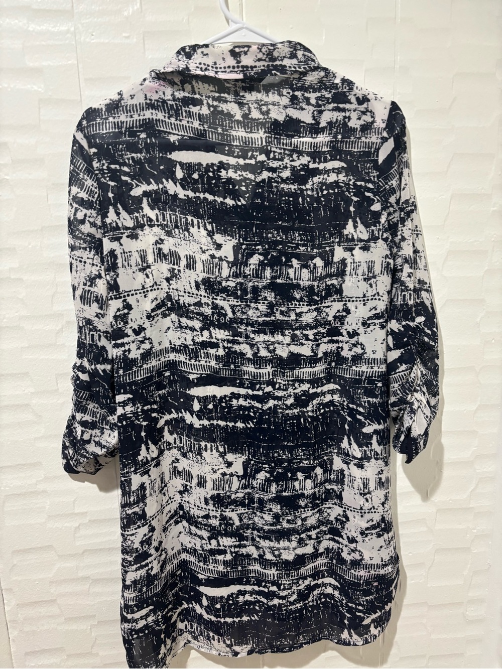 Earl Jeans Navy and White Abstract Print Button-Up